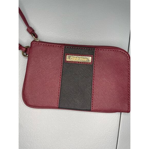 Calvin Klein Small Red Black Wristlet Wallet Strap Vegan Leather Y2K Clutch - Picture 3 of 11